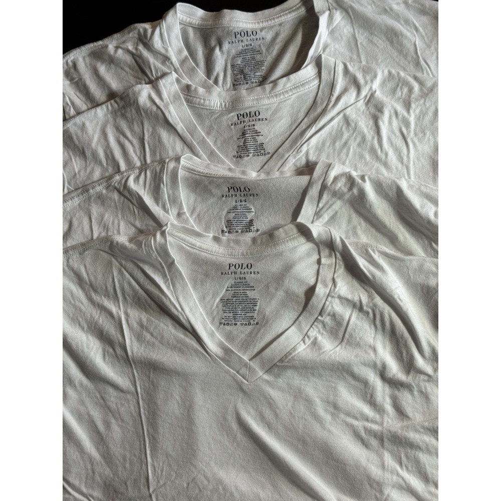 Lot 4 Polo Ralph Lauren White V Neck T Shirts Mens Large Classic Fit Cotton - Picture 4 of 8
